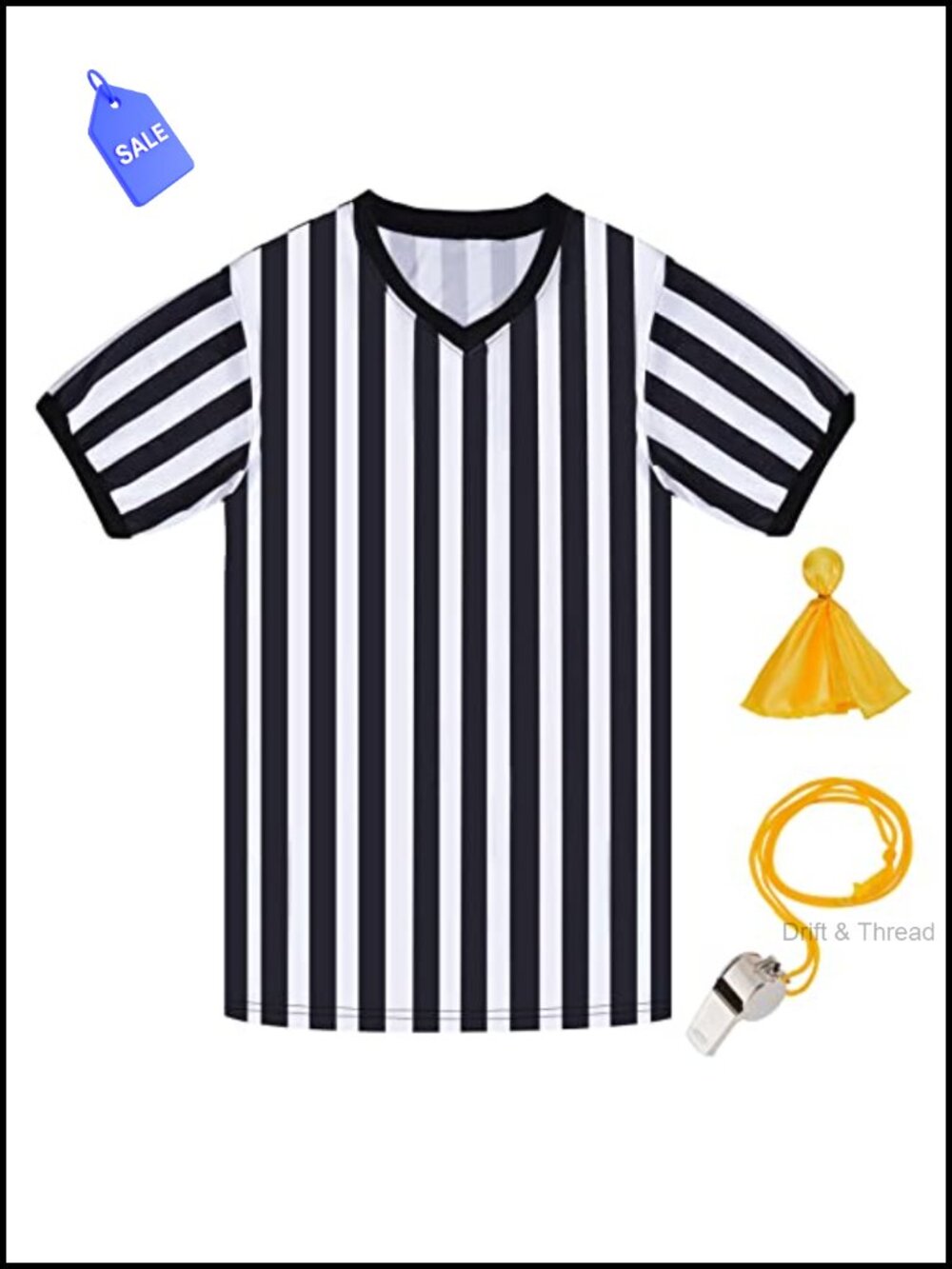Referee Shirt Set Polyester V-Neck Striped Umpire Jersey Whistle Flag